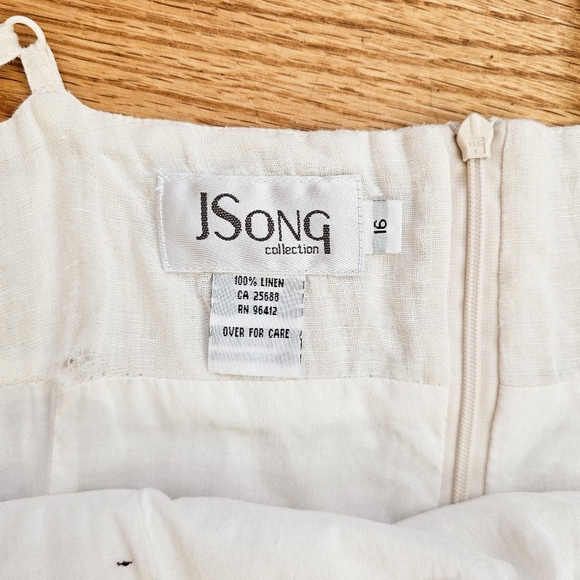 JSONG Size 16 White Linen Sun Dress Lace and Ruffle Details Tank Sleeves Zip - Picture 5 of 7